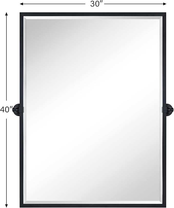 TEHOME Pivot Mirror Matte Black Bathroom Mirror Squared Edge Rectangle Tilting Beveled Vanity Mirrors for Wall, Overall 33.9 x 40 inches (Mirrror 30 x 40 inches)