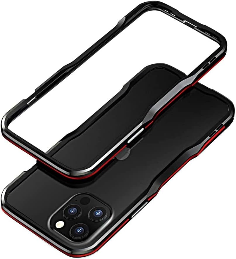 HENGHUI Aluminum Bumpers Bumper Case for iPhone 13, Shock Absorbent Slim Cool Design, Black+Red Metal Frame Cover