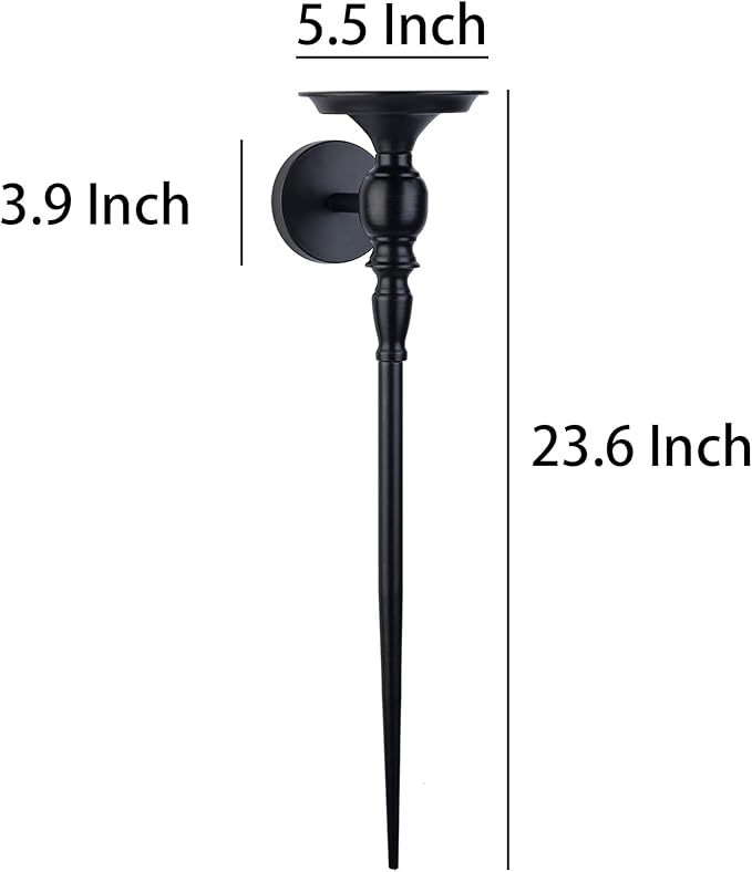 Wall Sconce Candle Holder Set of 2, Large Black Scepter Design Metal Wall Candle Holder, Home Wall Decoration for Living Room, Bathroom, Dining Room