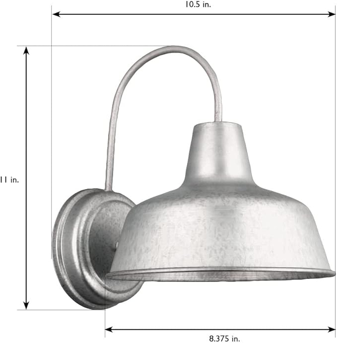 Mason Barn Light 1 Indoor/Outdoor Wall Mount Modern Industrial Farmhouse Design House Light for Patio, Garage, Bathroom, Office, Kitchen, 8 inch, Galvanized, 520965