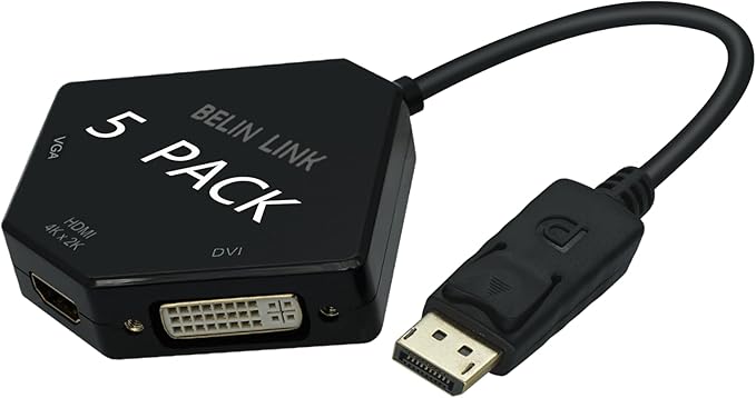 DP to HDMI VGA DVI Adapter Displayport to HDMI 4K Adapter 3 in 1 Display Port to HDMI VGA DVI Converter Male to Female Gold-Plated (Diamond Shaped 5 Pack)