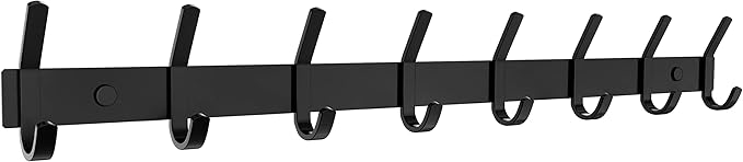 Matte Black Coat Rack Wall Mount – 24 Inch Stainless Steel Hook Rail with 8 Double Coat Hooks – Wall Mounted Entryway Organizer for Coats, Hats, Bags, Towels, Robes, Closet or Bathroom