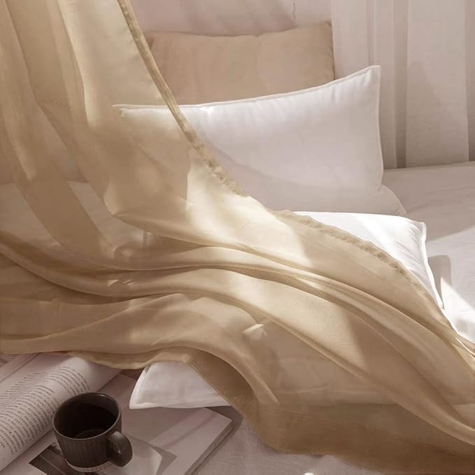 MIULEE Luxury Window Scarf Sheer Voile Elegant Topper Long Valance Solid Treatment Swags Drapes for Window Ceremony Wedding Canopy Bed 54" x 216" Brown 1 Piece