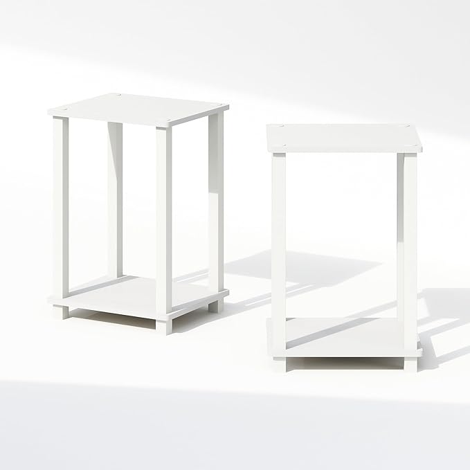 Furinno Simplistic Night Stand Set of 2, 2-Tier Small Nightstand with Open Shelf, Toolless Bedside Table, End Table, Side Table, for Bedroom, Living Room, White