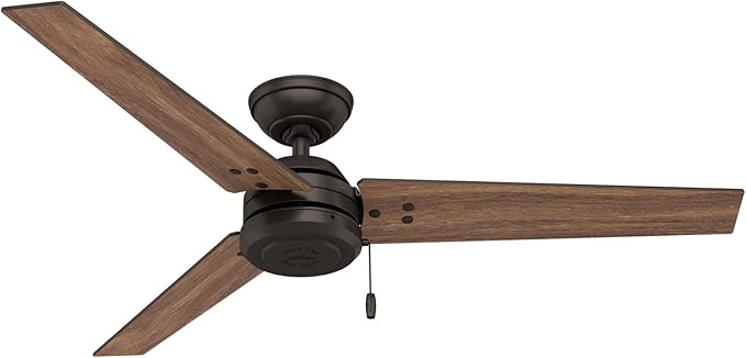 Hunter 52 inch Outdoor or Indoor Ceiling Fan No Light - Bronze Ceiling Fan without Light, For Patio, Porch, Garage, or Living Room, Standard Mount, 3 Blades, Pull Chain - Cassius 59261, New Bronze