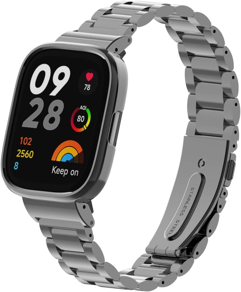 HOPMC Stainless Metal Frame and Steel Mesh Buckle, Classic Replacement Band for Redmi Watch 3 Strap