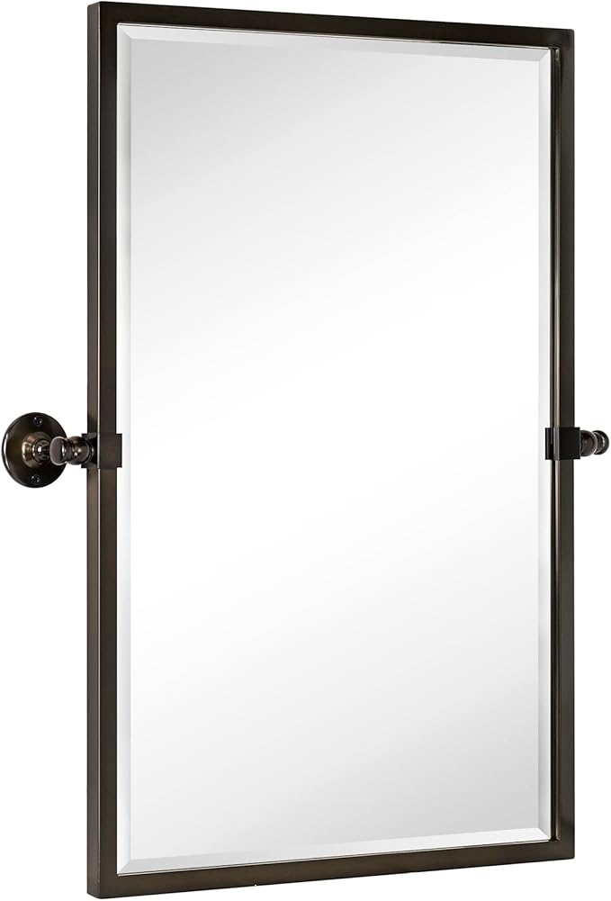 TEHOME Pivot Tilting Bathroom Vanty Mirror Rectangle Oil Rubbed Bronze Metal Framed Beveled Wall Mirror, Overall 23.9 x 30 inches (Mirrror 20 x 30 inches)