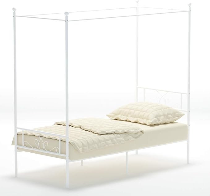 Weehom Twin Canopy Bed Frame with Headboard and Footboard, 4 Posters Metal Bed Frame, No Box Spring Needed, Mattress Foundation Platform Bed for Kids and Adults, White