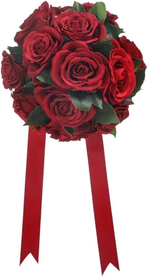 Wedding Bouquet Bride Flower Bridal Bouquets, Ribbon Artificial Rose Wedding Bouquets for Bride Bridesmaid Bouquet Dark Red Rose Bouquet Bride Bridesmaid Holding Flower for Wedding Decor