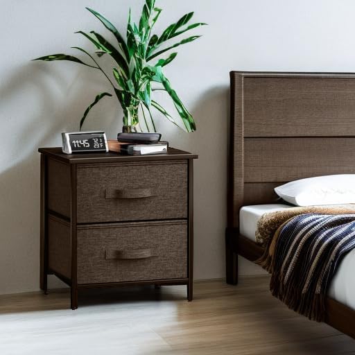 Sorbus Nightstand with 2 Drawers - Bedside Furniture End Table Night Stand with Steel Frame, Wood Top & Easy Pull Fabric Bins - Small Dresser & Chest for Home, Bedroom Accessories & Office