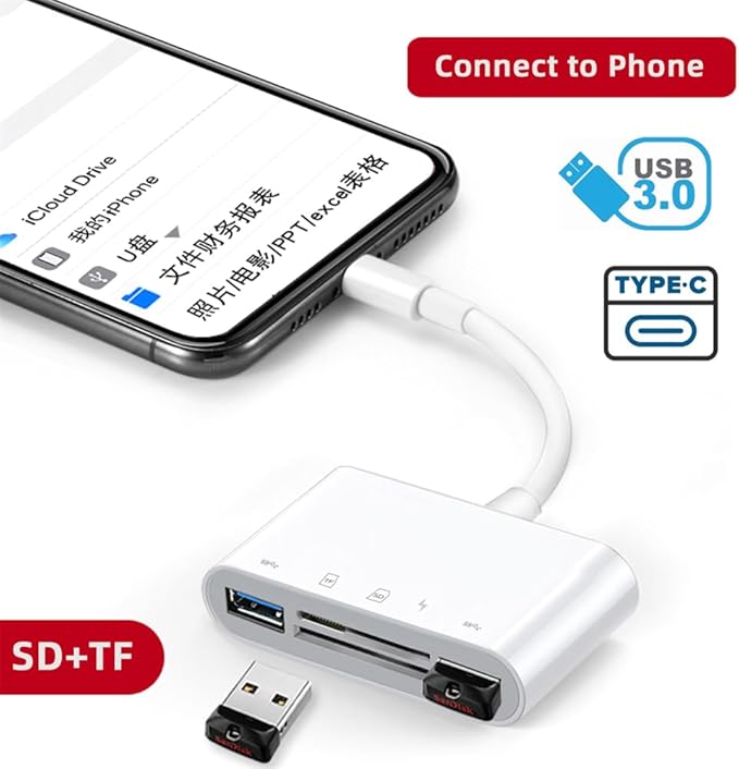 NFHK USB 2.0 Type C USB-C to TF Micro SD SDXC Dual USB3.0 Female Card Reader PD 27W Adapter for Laptop Tablet Phone
