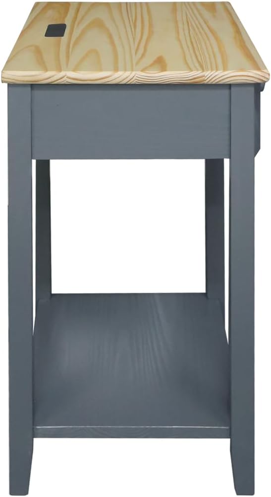Casual Home Owl Night Stand with USB Port Charging Station and Drawer, 17.5" W x 14.25" D x 24.5" H, Natural Gray