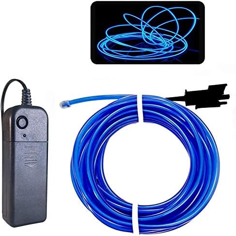 MaxLax EL Wire Blue, 16.4ft/5m Portable Battery Pack Neon Light Strip 360° Cuttable Glowing Rope Lights for Parties, Halloween, DIY Decoration