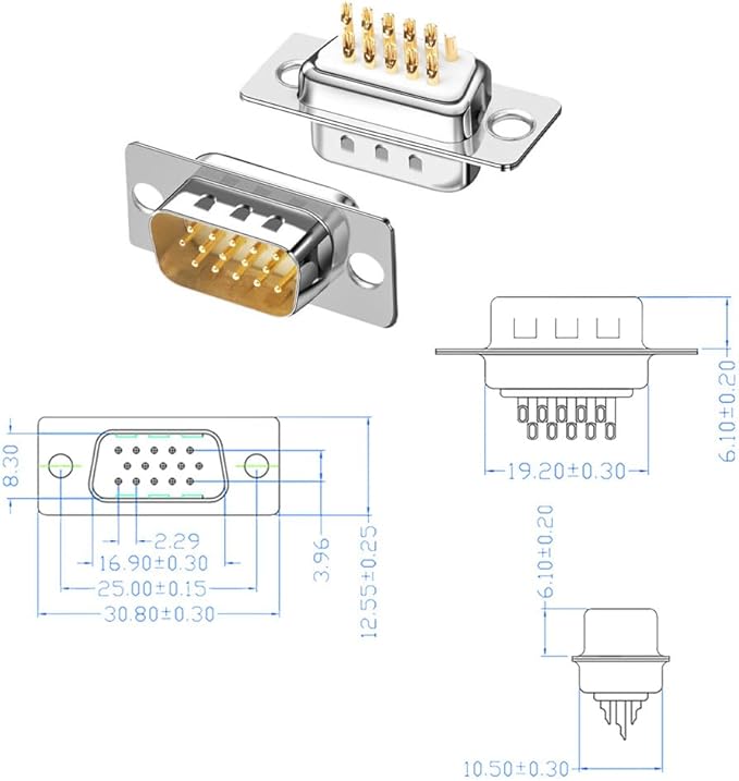 10PCS VGA Male Female DB15 3Row Solder Cup Connectors, Gold Plated Joints Solder Type D-SUB HD15 15Pin D Sub Couplers(Male x 5, Female x 5)