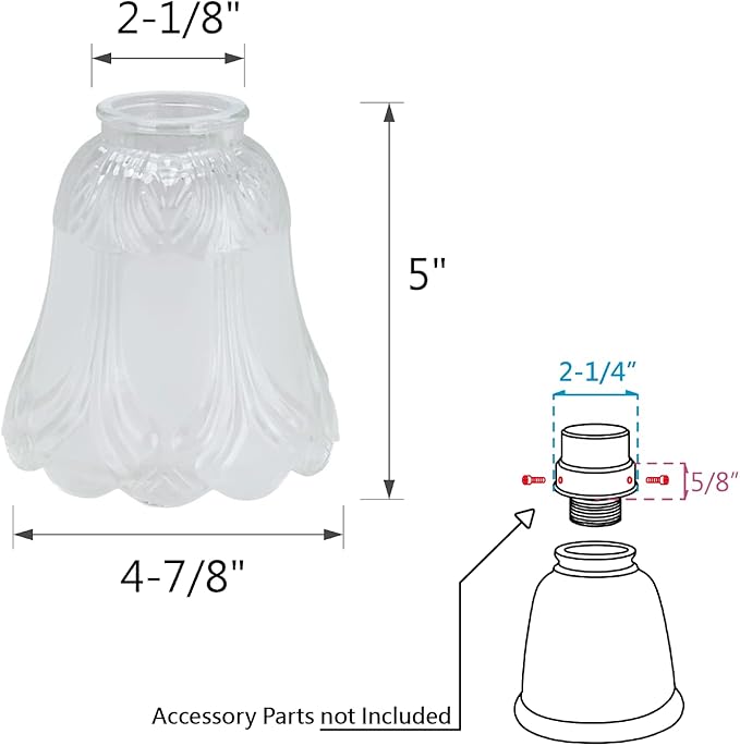 Aspen Creative 23059-4 Transitional Clear & Sandblasted Ceiling Fan Glass Shade.2-1/8"Fitter.Size:4-7/8"D x 5"H.4Pcs/Pack