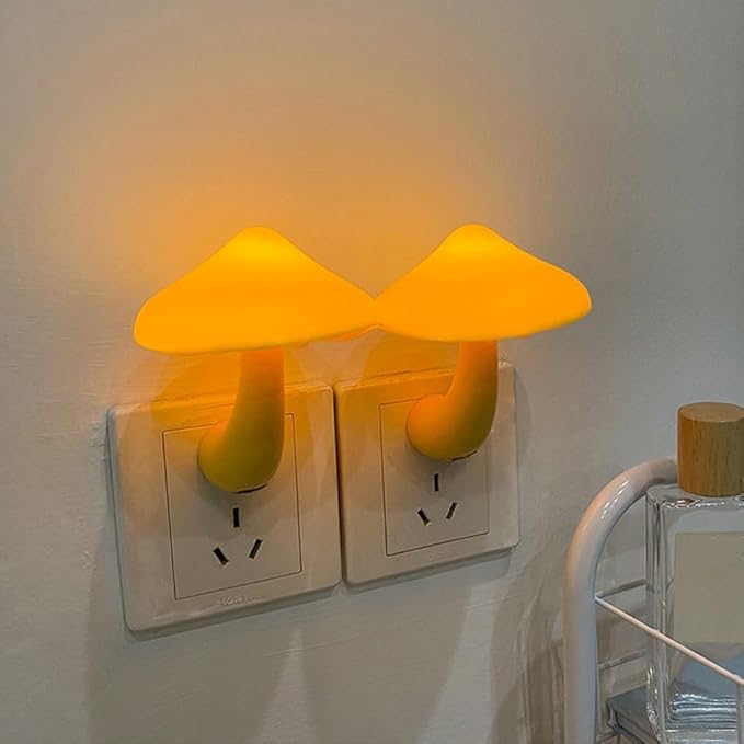 Night Lights Plug into Wall - 2-Pack Sensor LED Mushroom Light, Cute Energy Saving Mushroom Lamp for Kids Adults Living Room Bedroom Kitchen, Bathroom Toilet, Stairs, Hallway Corridor, Warm Yellow