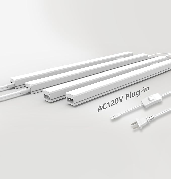 Under Cabinet Lighting Plug in, 24 Inch 4 Pcs, Linkable AC120V 3CCT 3000K/4000K/5000K Ultra Slim, LED Under Cabinet Lights for Counter Light, Kitchen, Shelf, Sink, Workshop, Desk, White
