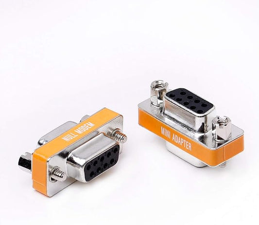 DB9 Null Modem Female to Female Slimline Data Transfer Serial Port Adapter 2 Pack