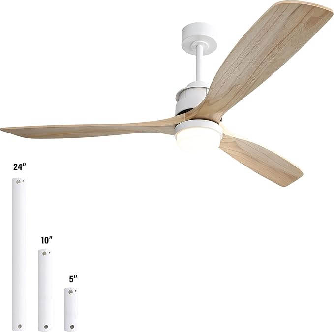 Sofucor Ceiling Fan with Lights, 60 Inch Large Mordern Wood Ceiling Fan with Remote for Indoor Farmhouse Bedroom Living Room Outdoor Patio Porch, Reversible DC Motor, Noiseless