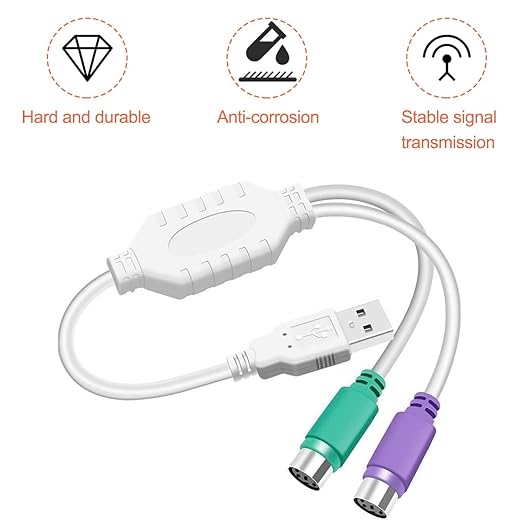 PS2 to USB A Adapter Cable for Keyboard and Mouse - PS/2 Male to USB A Male Plug, Replacement Cord, 2 PCS