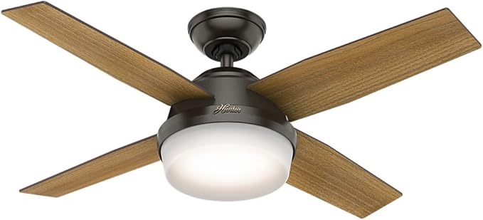 Hunter 44 inch Indoor Ceiling Fan with LED Light and Remote Control - Bronze Modern Ceiling Fan, Standard Mount, 4 Blades, For Bedroom, Living Room, or Kitchen - Dempsey 59444, Noble Bronze