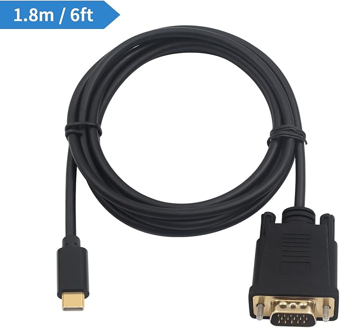 Duttek USB C to VGA Adapter Cable 6FT/1.8M, USB Type-C to VGA Male to Male Converter Cable with Gold-Plated Port for Monitor, Phones, Laptops and HDTV (Not Support Thunderbolt Port)