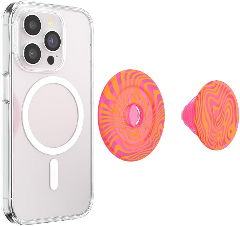 PopSockets Round Phone Grip Compatible with MagSafe, Adapter Ring Included, Wireless Charging Compatible - Swirl Orange