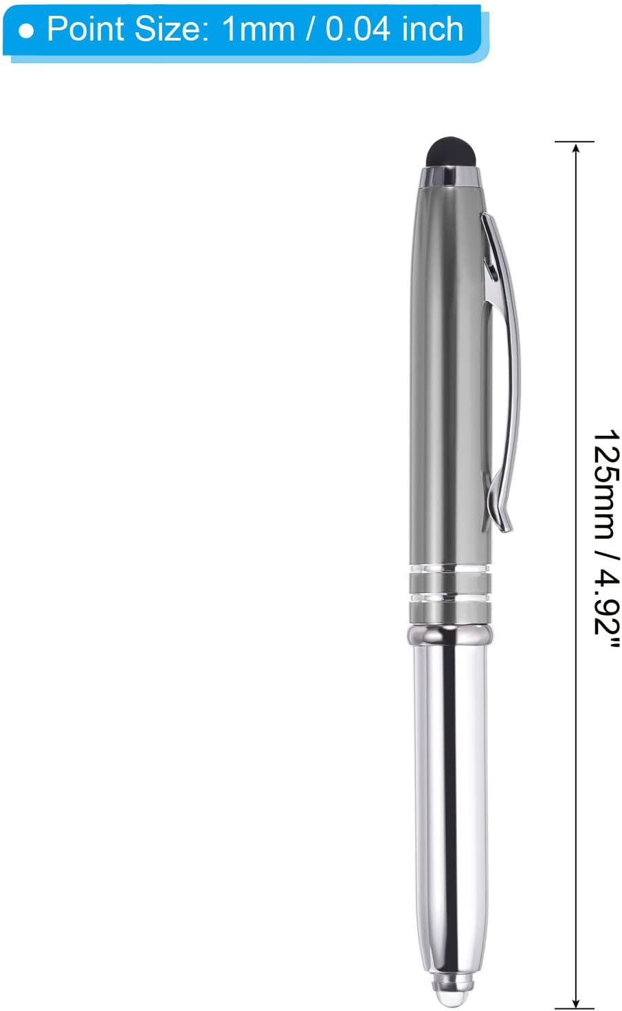 PATIKIL 2 Pack Ballpoint Pen with Stylus Tip and LED Flashlight, 1.0mm Medium Point, Black Ink, Gray