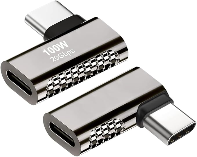 2 pcs Type-C Male to Female Adapter，Supports 20Gbps 4K/8K Audio and Video，100W Power convertor Extender for MacBook Pro/Air, Switch, Laptop, Tablet, Phone and More (Side Bend)