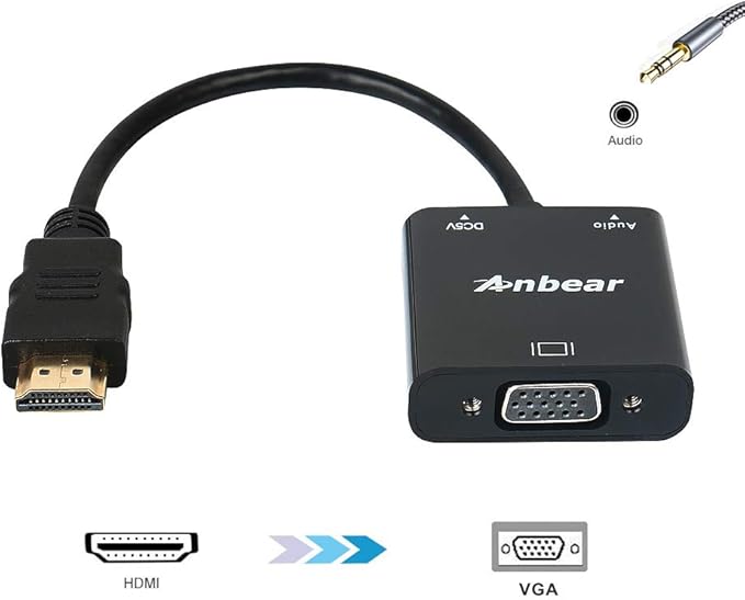 HDMI to VGA with Audio Adapter, Gold-Plated VGA to HDMI Adapter1080P Video Converter Male to Female with 3.5mm Audio Port Compatible for PC,Laptop,DVD