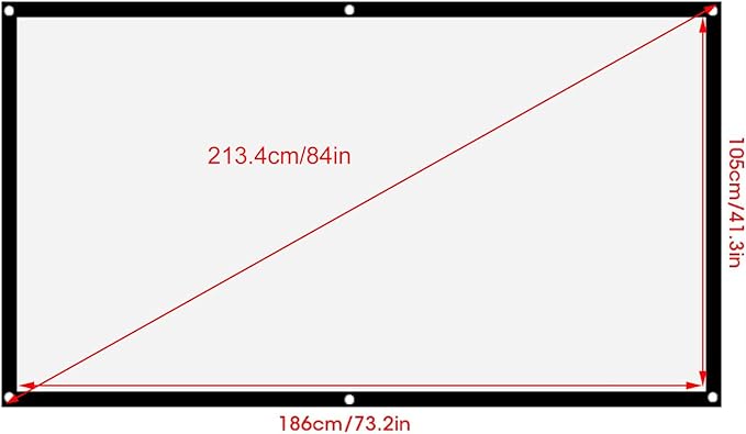 16:9 Projection Screen, Portable Non Crease White Polyester Projector Curtain, 84 Inch