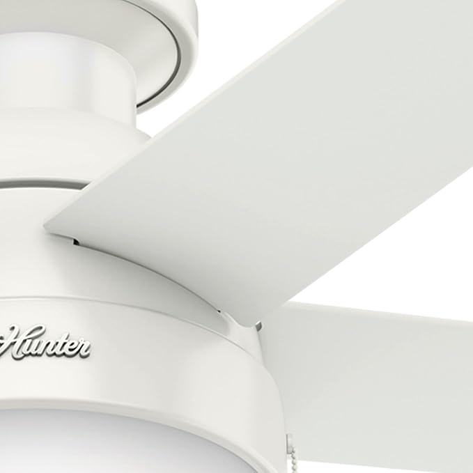Hunter 46 inch Indoor Ceiling Fan with LED Light - White Ceiling Fan with Pull Chain, For Bedroom, Living Room, or Kitchen, Low Profile Mount, No Remote, 5 Blades - Anslee 59269, Fresh White