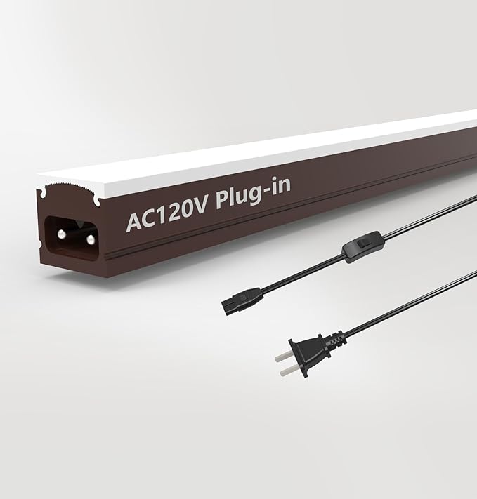 Under Cabinet Lighting Plug in, 16 Inch 1 Pc, Linkable AC120V 3CCT 3000K/4000K/5000K Ultra Slim, LED Under Cabinet Lights for Counter Light, Kitchen, Shelf, Sink, Workshop, Desk, Bronze