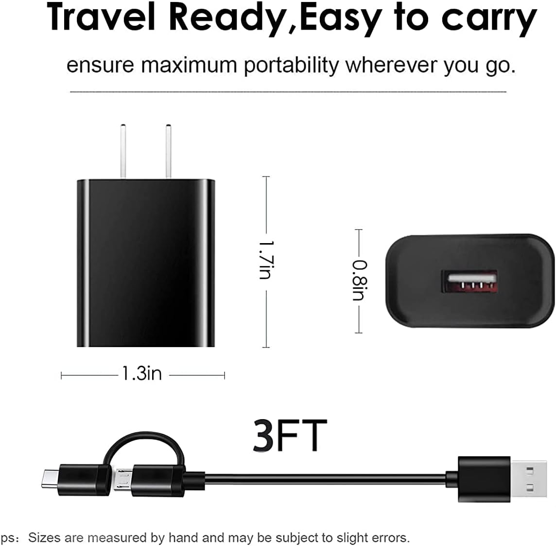 Jitterbug Flip 2/3, Smart 2/3, Alcatel Go Flip 4, TCL Flip Pro, Kindle Fire & more - Micro USB C Wall Charger Cable.