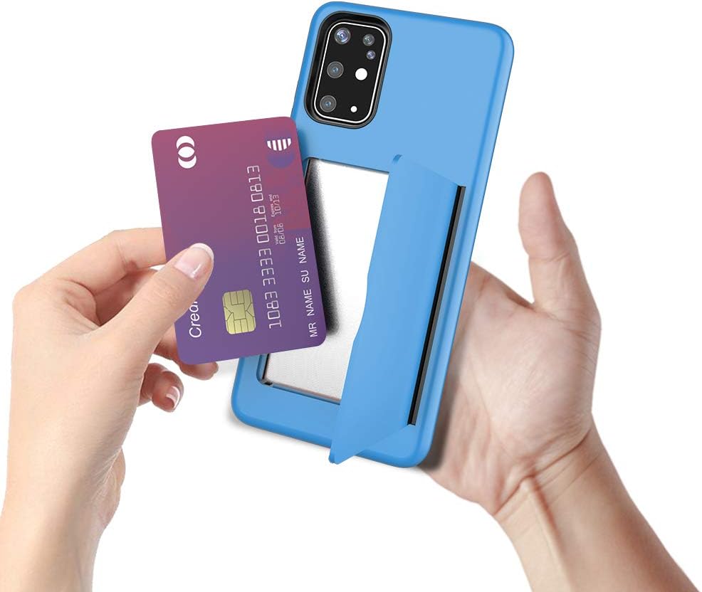 Phone Case for Samsung Galaxy A51 5G, Tempered Glass Screen Protector Cover with Credit Card Holder, Rugged Blue