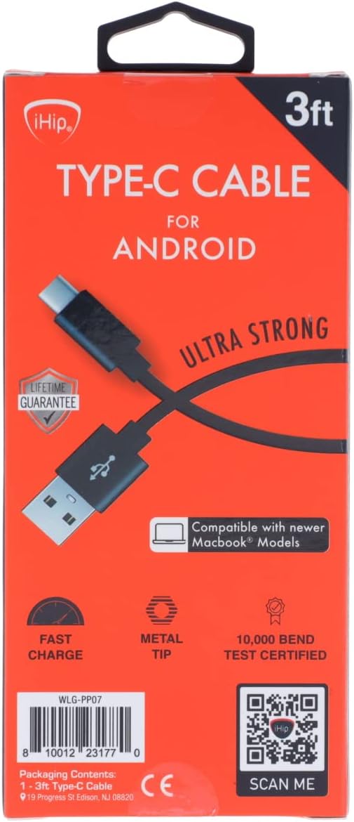 Zeikos iHIPP07 iHip 3 Foot PVC Black Cable Type-C for Android