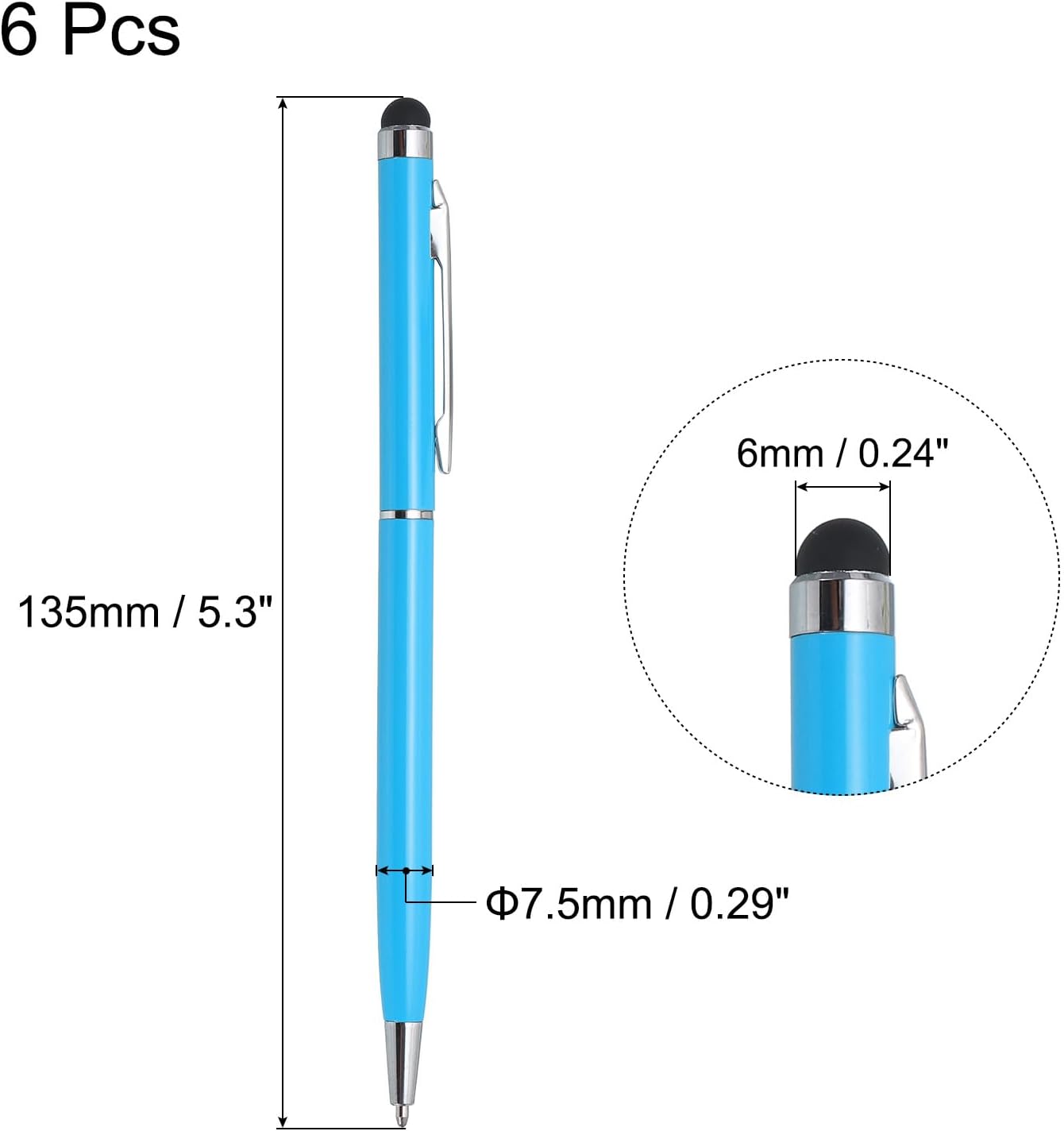 MECCANIXITY 6pcs Metal Stylus Pen Ballpoint Pen 2 in 1 Universal Retractable Ink Pen with Stylus Tips for All