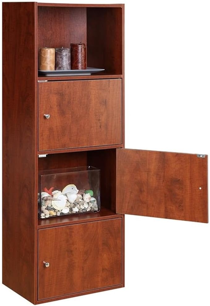 Convenience Concepts Xtra Storage Three-Door Bookcase in Cherry Wood Finish