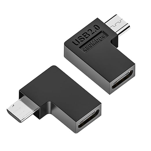 2 PCS USB2.0 Type C Female to Micro USB Male Power Data Adapter.USB C to Micro USB L Shape Right Bend Convert Connector for Charging or Data Transfer.
