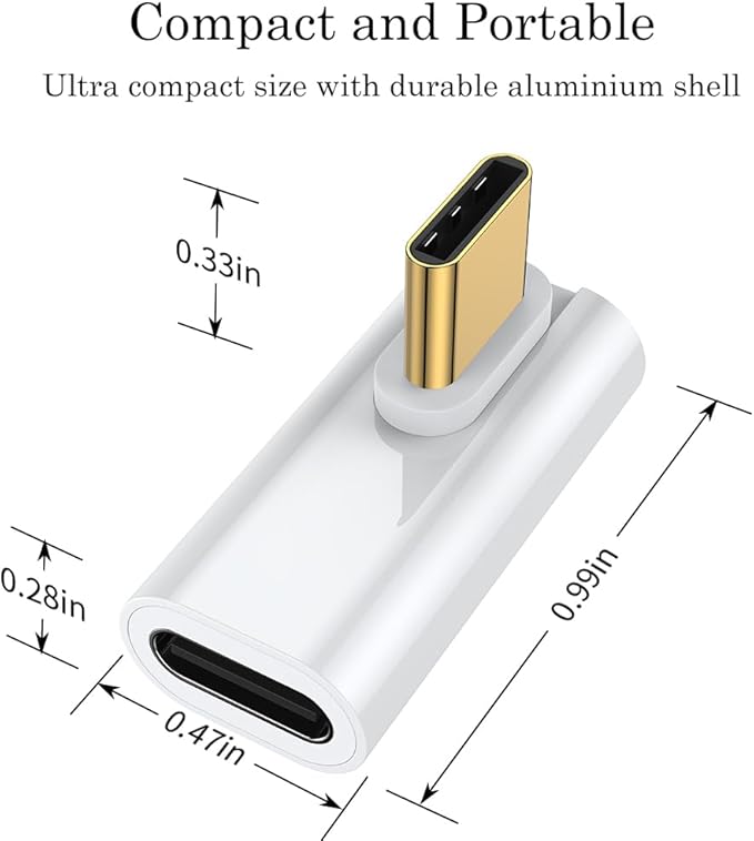 AuviPal 90 Degree USB C Adapter (2 Pack), L Shape Left and Right USB Type C Connector for Meta Quest, MacBook, iMac, iPad, iPhone 16 15 Series and Other Type C or Thunderbolt 4/3 Devices - White