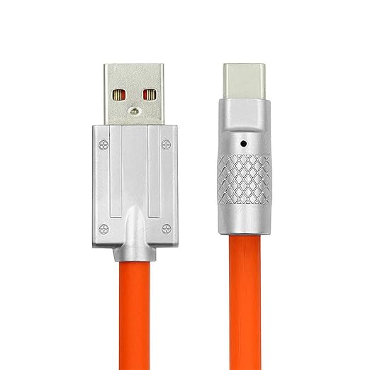 NFHK USB-A Type A to USB-C Liquid Silicone Ultra Soft 120W Power USB2.0 Data Orange Cable Fast Charge for Laptop Tablet Phone 200CM