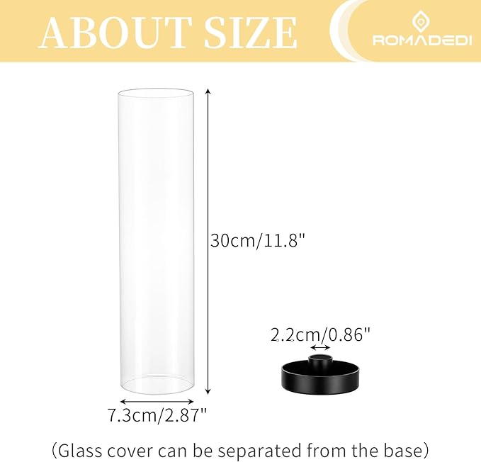 Romadedi Glass Hurricane Candle Holders Black - 12 Inch Taper Candlestick Holder Bulk Clear Glass Cylinder Table Centerpiece Wedding Decor Party Birthday Christmas Home Decorations, Set of 10