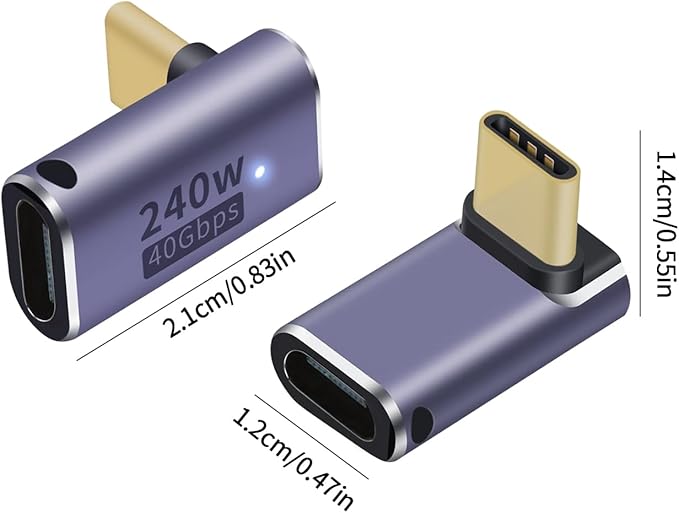 USB C 90 degree, Right Angle Adapter,USB C Female to Female Adapter240W PD, 40Gbps and 8K video]supports Thunderbolt 4/3 cable for laptops, tablets and phones (2 packs) (Right Angle Type-C Adapter)