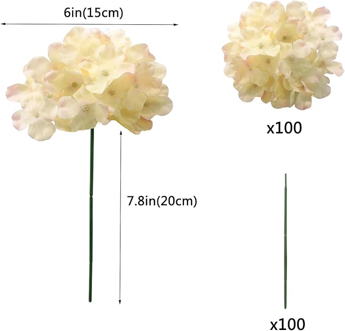 100PCS Artificial Hydrangea Flowers, Fake Flowers Silk Hydrangea Full Flowers Heads with Stems for Wedding Home Party Shop Baby Shower Decor (Apricot Pink)