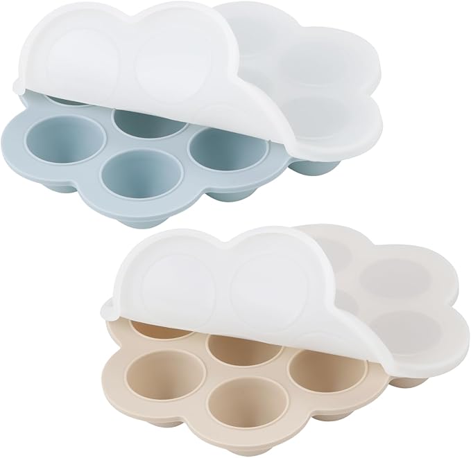 PandaEar 2 Pack Baby Food Freezer Tray with Lids, Silicone Baby Food Storage Container for Homemade Baby Food, Fruit, Purees and Breastmilk (Blue/Tan)