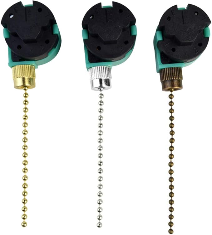 3 Pack Ceiling Fan Switch 3 Speed 4 Wire Zing Ear ZE-268S6 Fan Pull Chain Switch Replacement Speed Control Switch for Ceiling Fan Light, Wall Lamps, Cabinet Light (Multicolored)