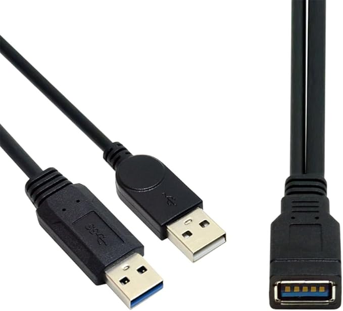 NFHK Black USB 3.0 Female to Dual USB Male Extra Power Data Y Extension Cable for 2.5" Mobile Hard Disk