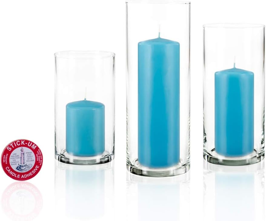 yummi Set of 36 Slim Pillars and Cylinder Vases - Caribbean Blue