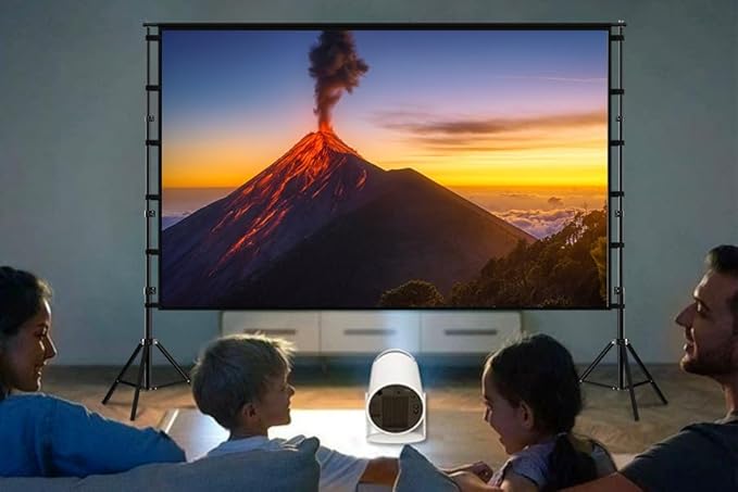 120 Inch Projector Screen with Stand, 4K HD 16:9 Movie Screen for Backyard, Outdoor Movie Nights and Business Presentations, Portable Foldable Anti-Crease Screen with Carry Bag