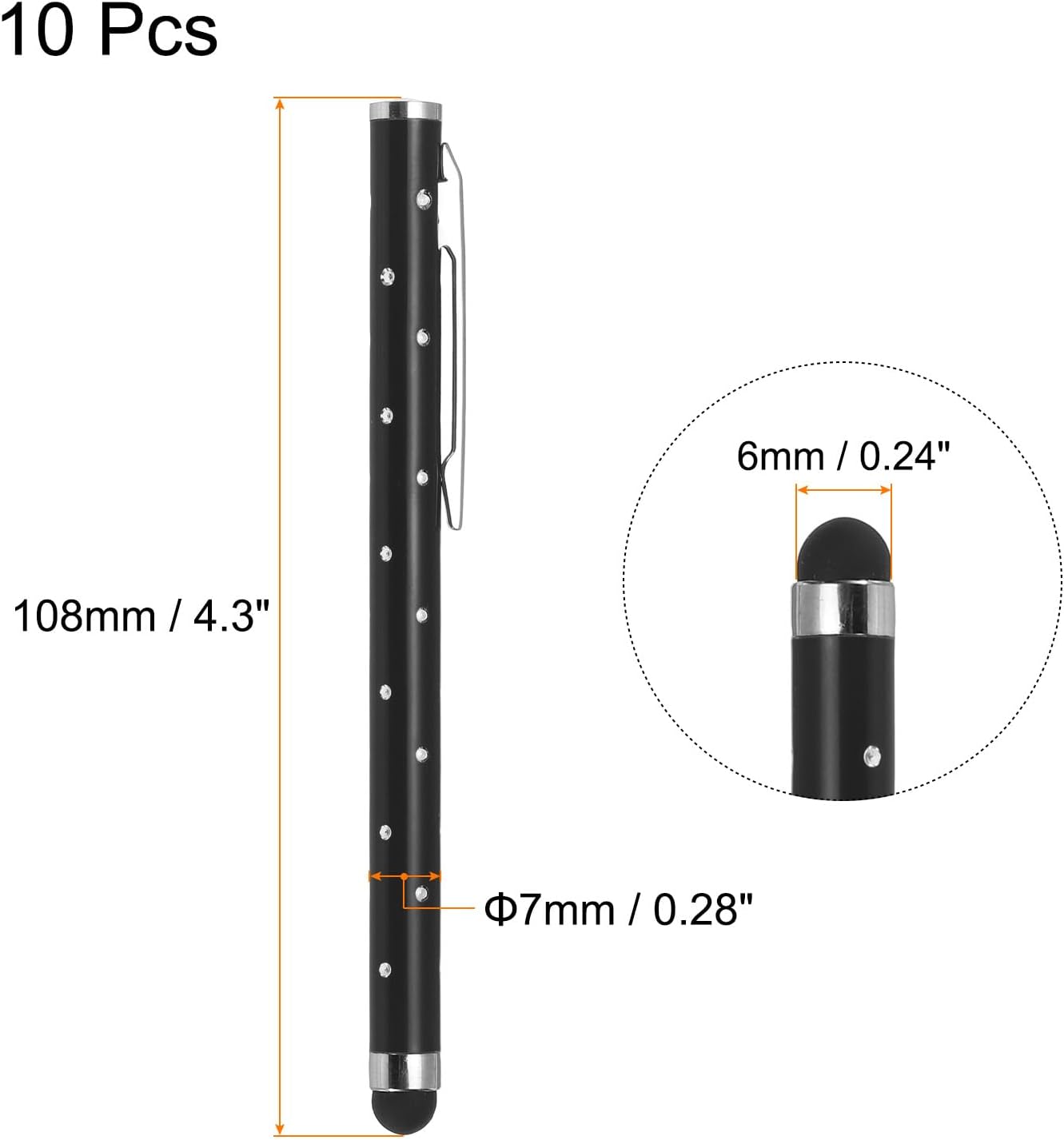MECCANIXITY 10pcs Glitter Rhinestone Stylus Pens, Universal Metal Capacitive Pen for Touch Screens, Black